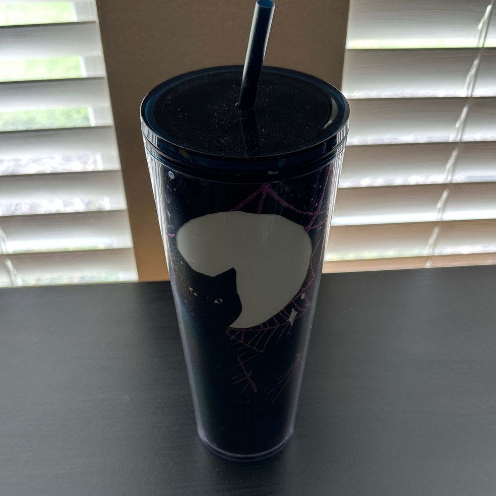 Starbucks Black Cat and Purple Tumbler with Straw glow-in-the-dark